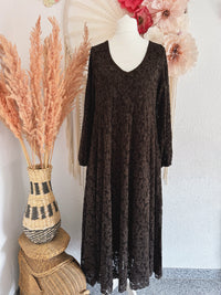 ROMANTISCHES SPITZENKLEID IN A-LINIE MIT V-AUSSCHNITT IN BRAUN - ONE SIZE -