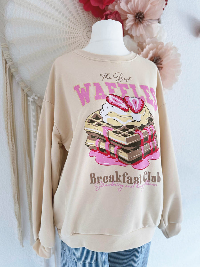 SWEATER MIT WAFFEL PRINT IN BEIGE - ONE SIZE -
