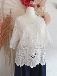 BOHO-SHIRT MIT EDLER STICKEREI - ONE SIZE -