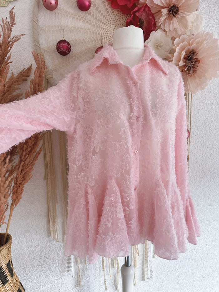 BEZAUBERNDE RÜSCHENBLUSE IN ZARTEM ROSÉ - ONE SIZE -