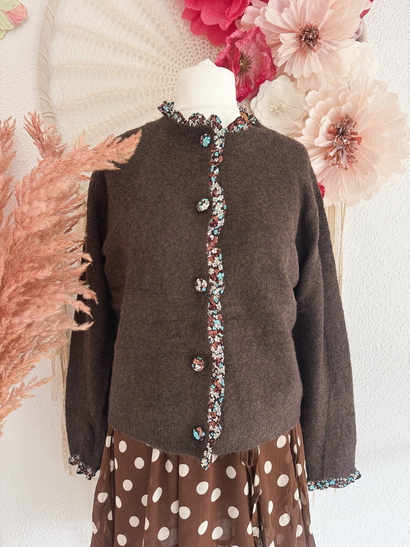 STRICKJÄCKCHEN MIT BLÜMCHEN - ONE SIZE -