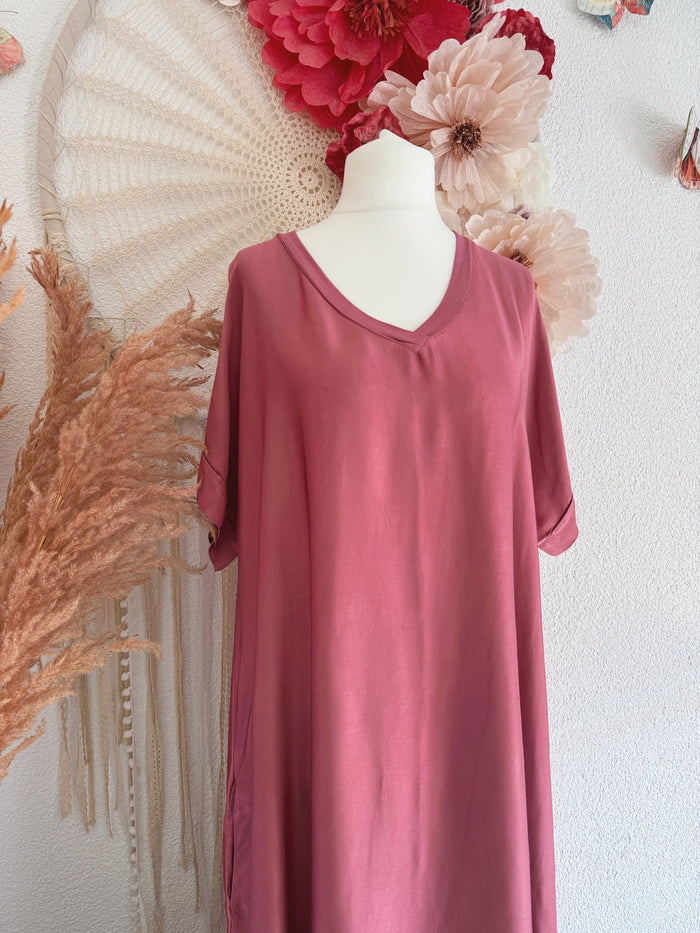 OVERSIZED MAXIKLEID MIT V-AUSSCHNITT IN ALTROSA - ONE SIZE -