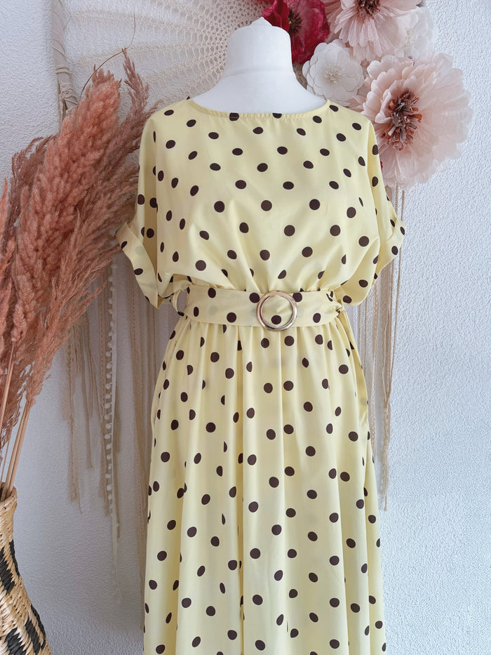 ELEGANTES POLKA-DOT KLEID IN GELB - ONE SIZE -