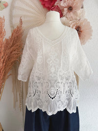 BOHO-SHIRT MIT EDLER STICKEREI - ONE SIZE -