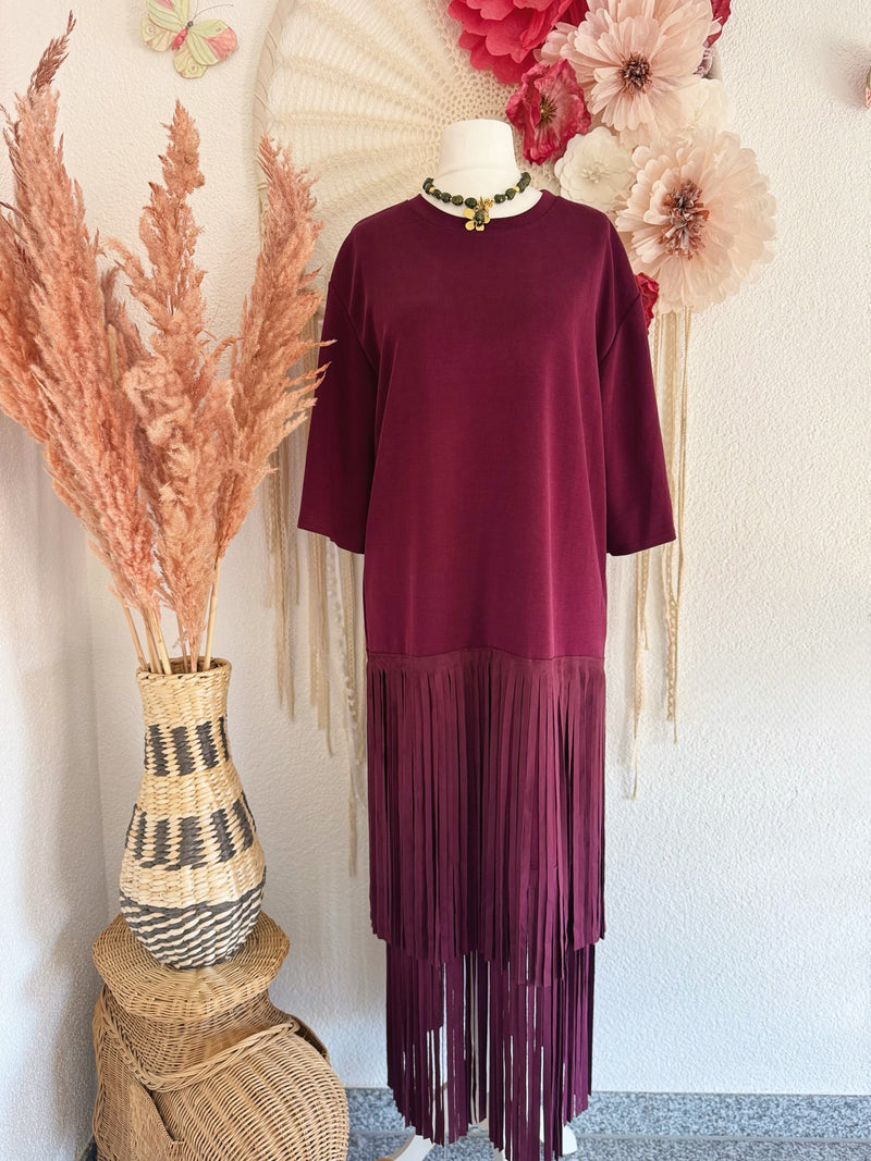MAXIKLEID MIT FRANSEN IN BORDEAUX - ONE SIZE -