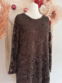 BEZAUBERNDES PAILLETTENKLEID MIT SCHLEIFE IN BRAUN - ONE SIZE -