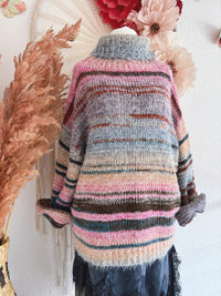 OVERSIZED STRICKPULLOVER MIT ROSA - ONE SIZE -