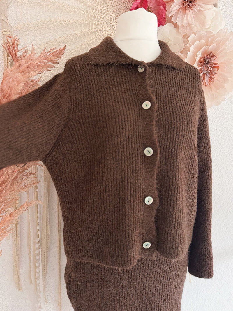 STRICK - ZWEITEILER - STRICKJÄCKEN & ROCK IN BRAUN - ONE SIZE -