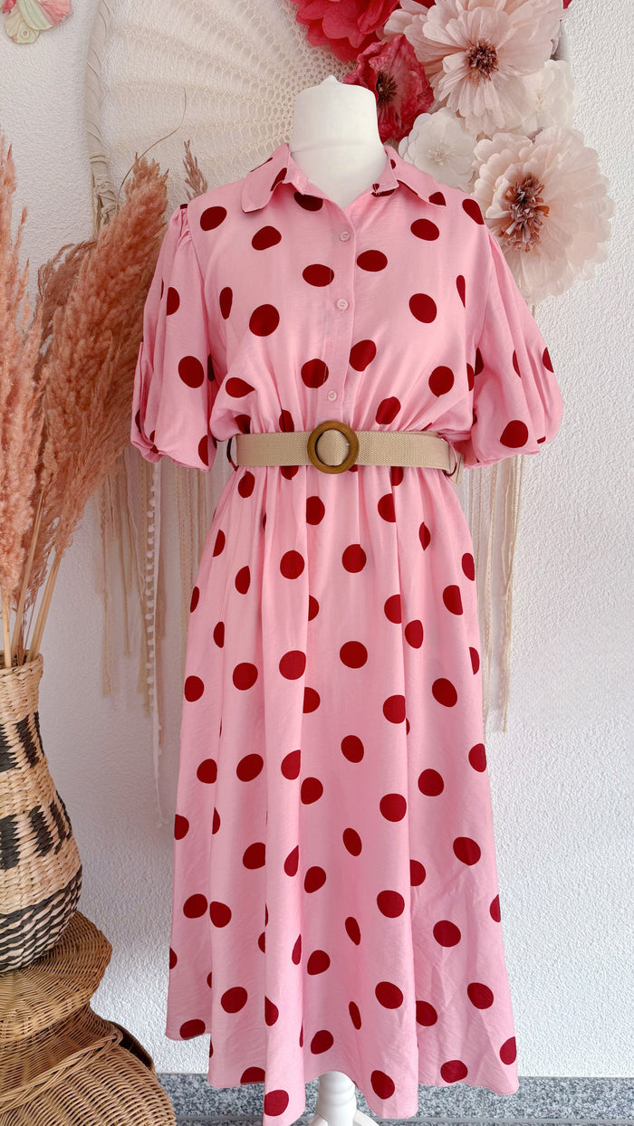 PÜNKTCHENKLEID MIT PUFFÄRMEL & GÜRTEL - ONE SIZE -