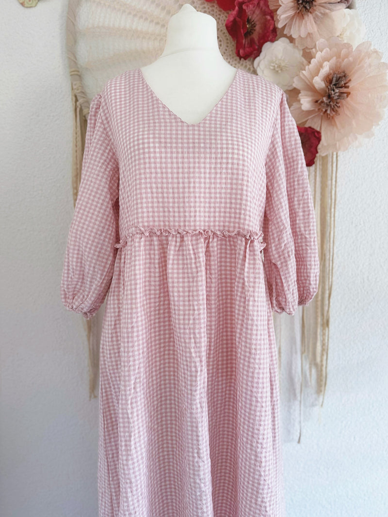 MAXIKLEID MIT KAROMUSTER IN ZARTEM ROSÉ - ONE SIZE -