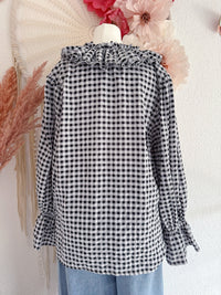 ROMANTISCHE GINGHAM-TUNIKA MIT RÜSCHEN IN SCHWARZ - ONE SIZE -
