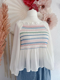 SOMMERLICHE BOHO-BLUSE MIT BUNTEM SMOCKING - VERSCH. GRÖßEN -