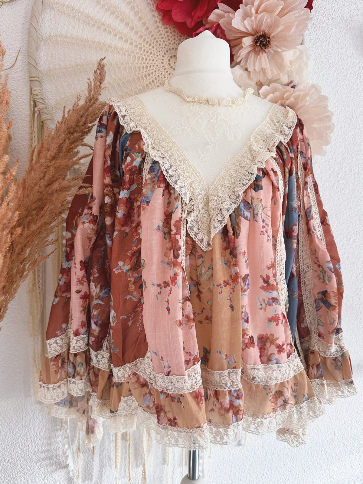 BOHO-TUNIKA IM FLORAL-PATCHWORK-DESIGN - VERSCH. GRÖßEN
