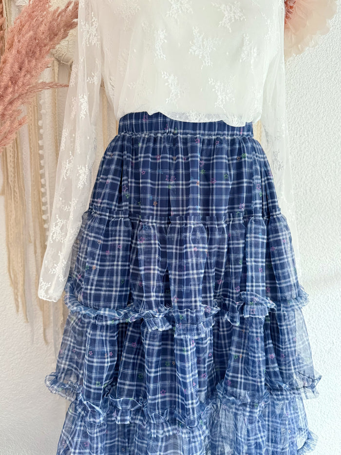 TÜLLROCK MIT STUFEN UND KAROPRINT - ONE SIZE -