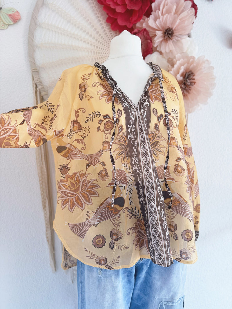 LEICHTE TUNIKA IM FOLKLORESTIL IN GELB - ONE SIZE -