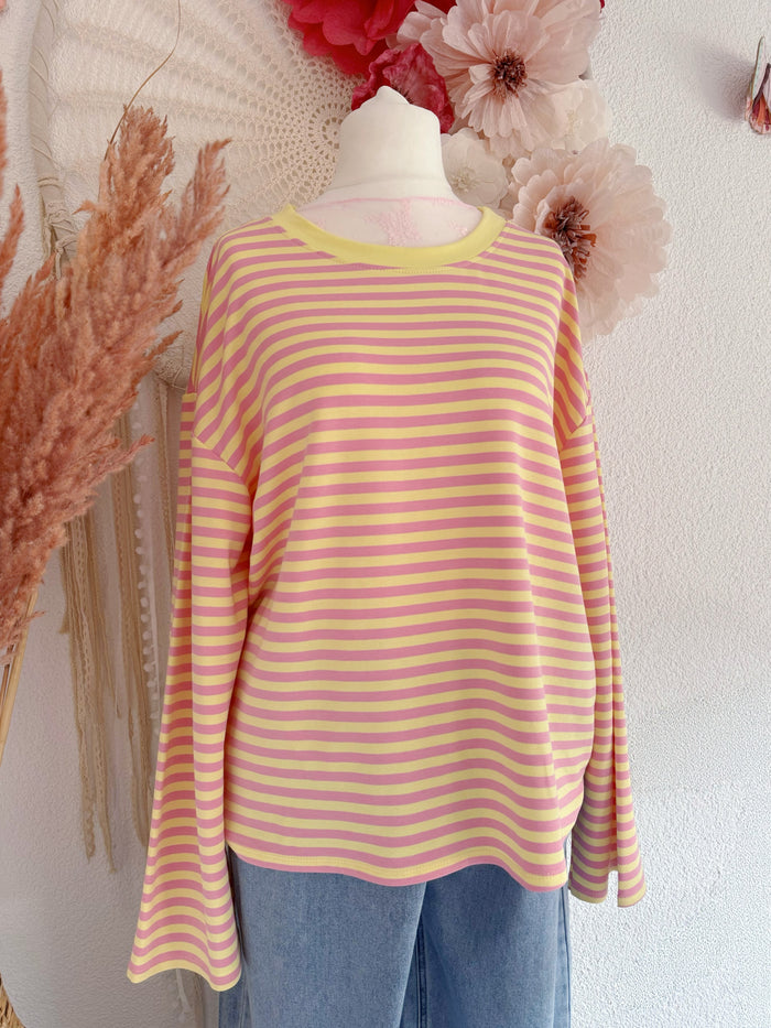 GESTREIFTES LANGARMSHIRT IN GELB/ROSA - ONE SIZE -