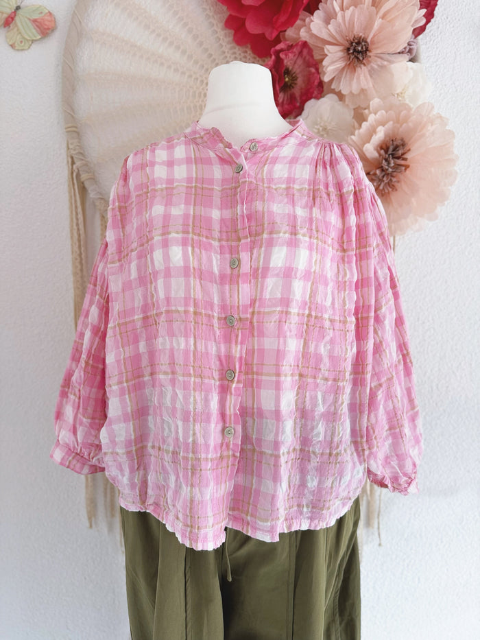 OVERSIZED BLUSE MIT KAROMUSTER - ONE SIZE -