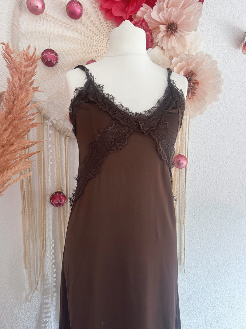 SATINIERTES SLIP-DRESS IN BRAUN - ONE SIZE -