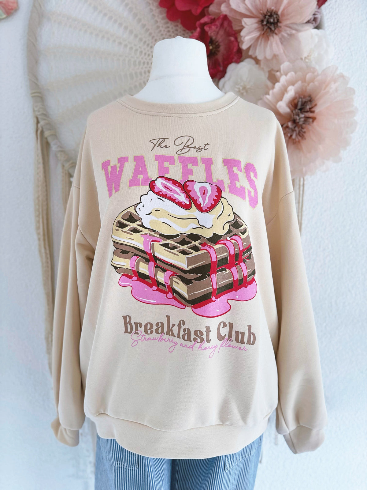 SWEATER MIT WAFFEL PRINT IN BEIGE - ONE SIZE -