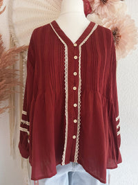 OVERSIZE TUNIKA-BLUSE MIT SPITZENDETAILS UND SCHMUCKPERLEN - ONE SIZE -