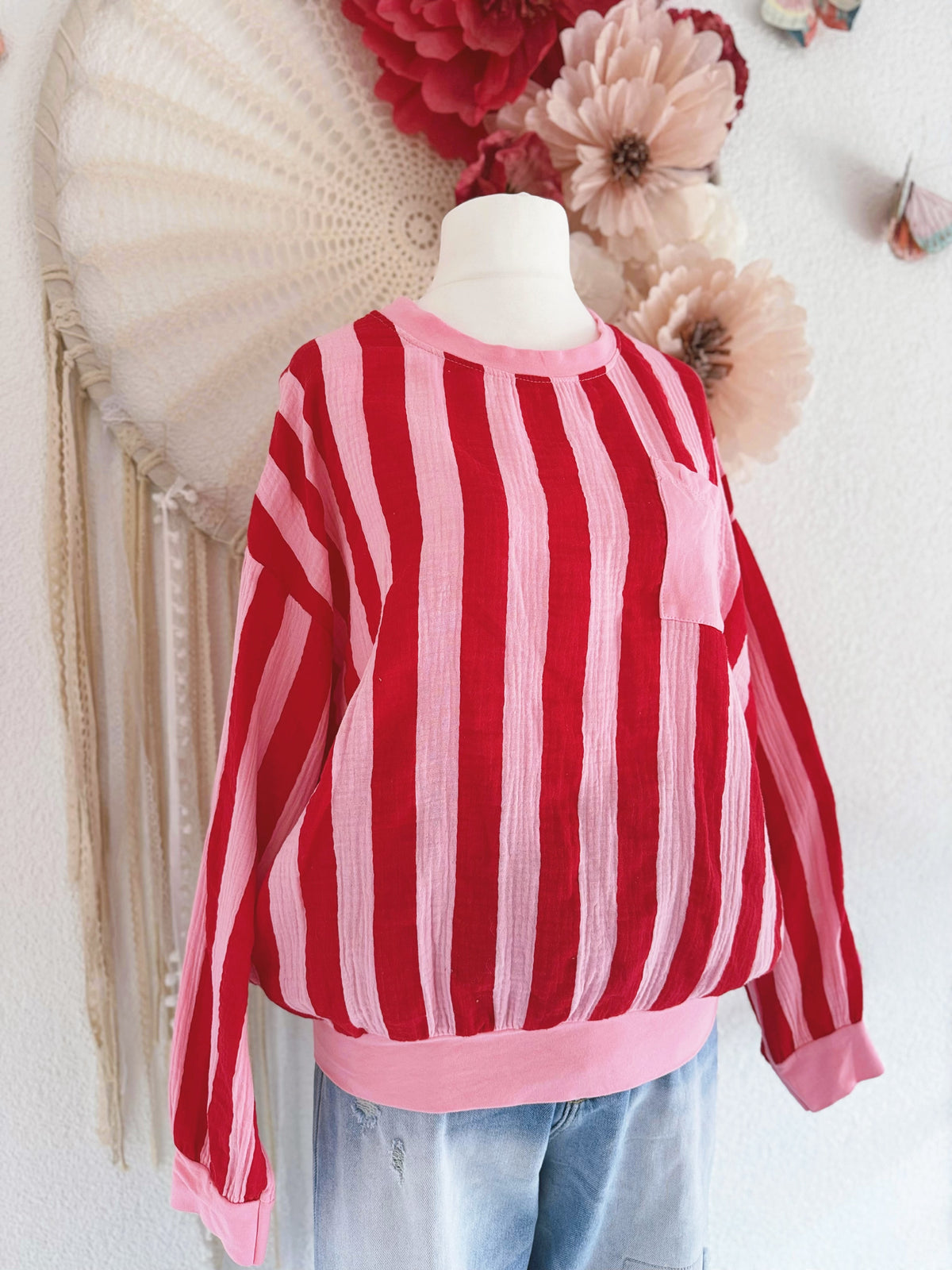 CASUAL MUSSELIN-SWEATER IN ROT - ONE SIZE -