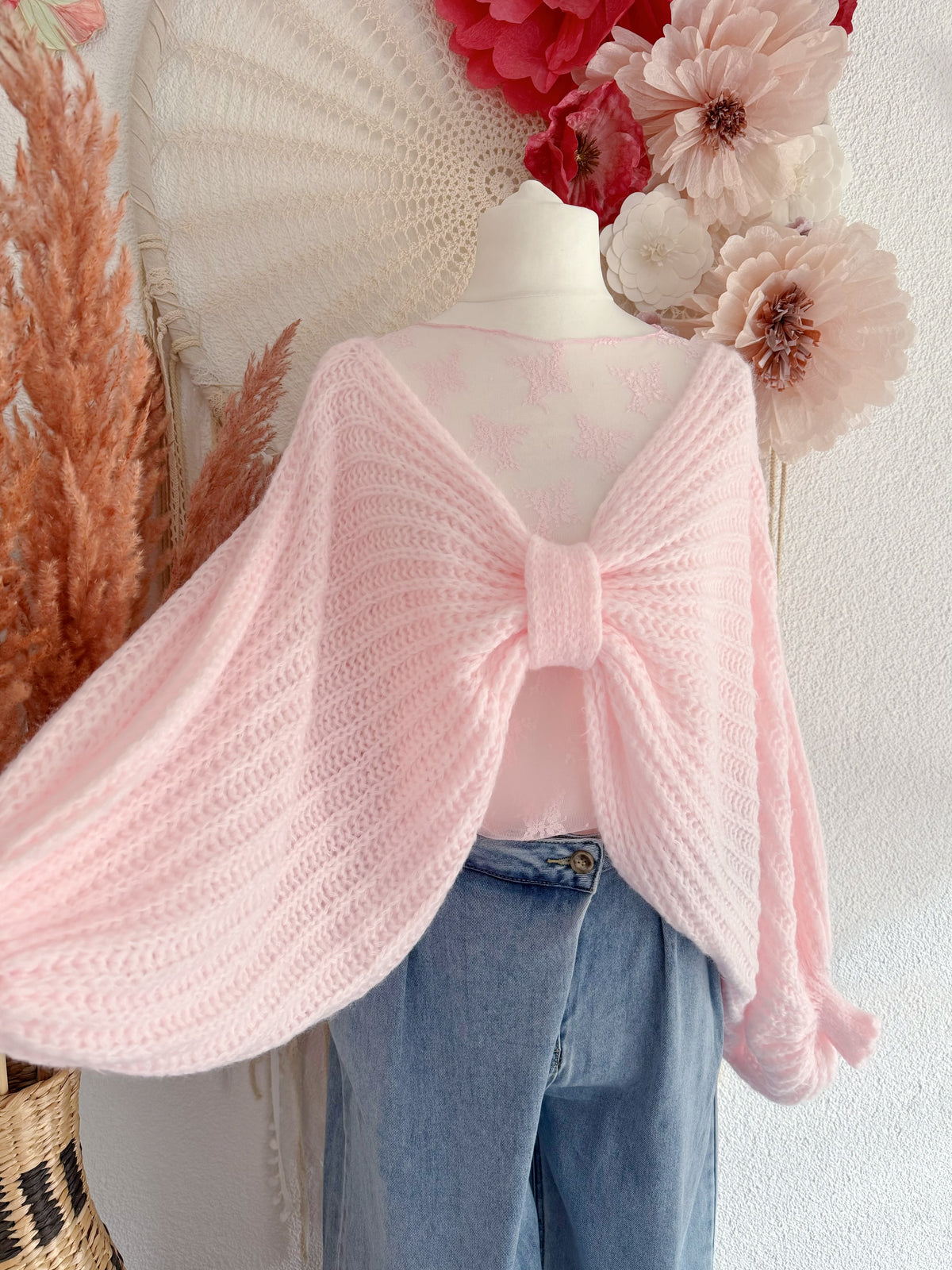 OVERSIZED STRICKPULLOVER "SCHLEIFCHEN" IN PASTELLROSA - ONE SIZE -