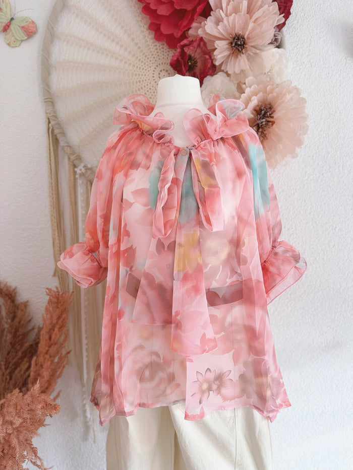 OVERSIZED TUNIKA MIT VOLANTS & SCHLEIFE IN ROSA - ONE SIZE -