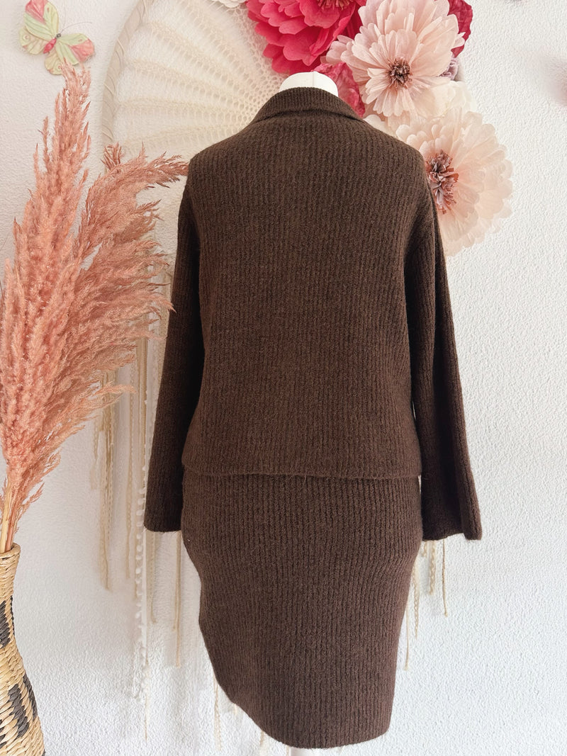 STRICK - ZWEITEILER - STRICKJÄCKEN & ROCK IN BRAUN - ONE SIZE -