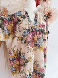OVERSIZED TUNIKAKLEID MIT ROMANTISCHEM GOBELIN-MUSTER IN ROSA/BLAU - ONE SIZE -