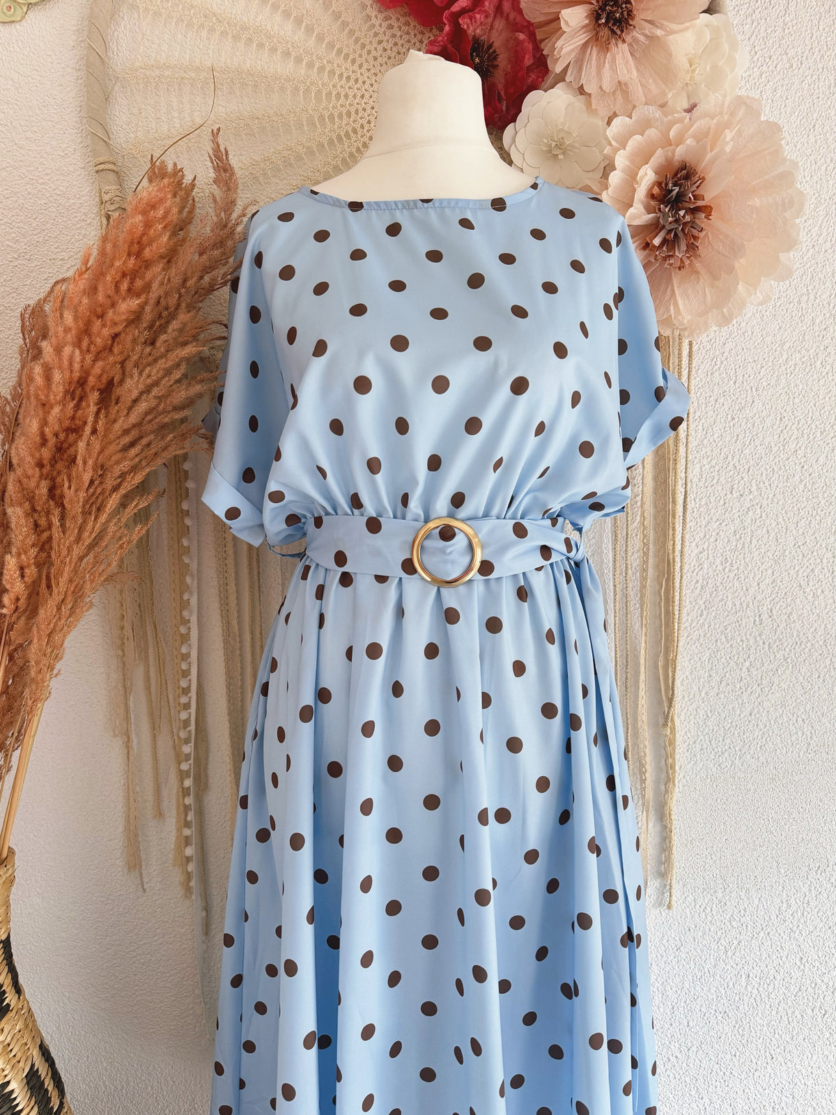 ELEGANTES POLKA-DOT KLEID IN BLAU - ONE SIZE -