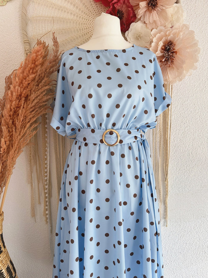 ELEGANTES POLKA-DOT KLEID IN BLAU - ONE SIZE -