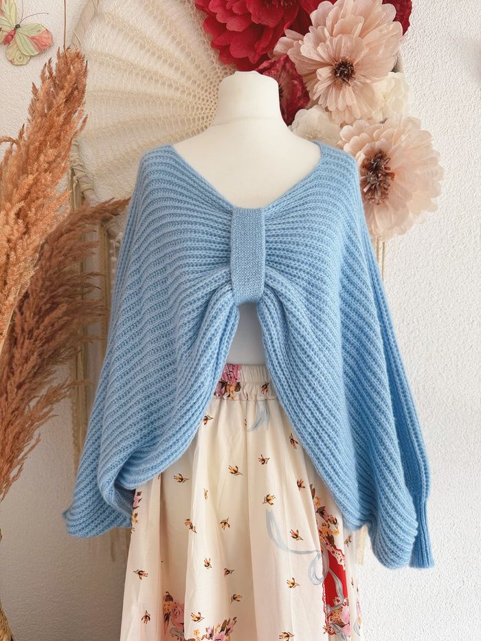 OVERSIZED STRICKPULLOVER "SCHLEIFCHEN" IN BLAU - ONE SIZE -