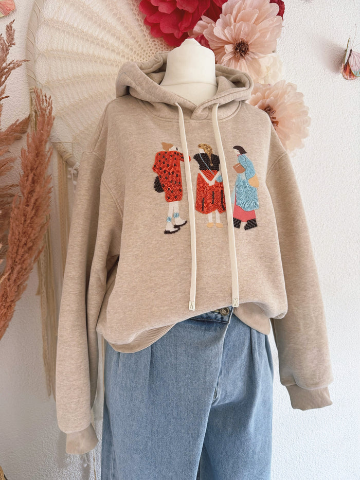 HOODIE MIT PERLEN-APPLIKATION - ONE SIZE -