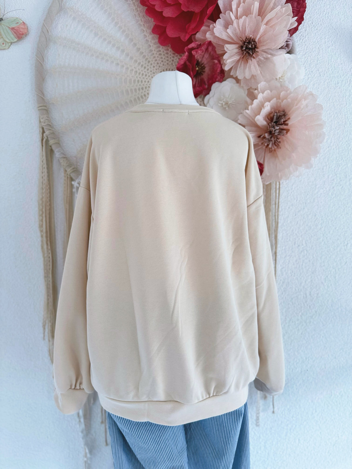 SWEATER MIT WAFFEL PRINT IN BEIGE - ONE SIZE -