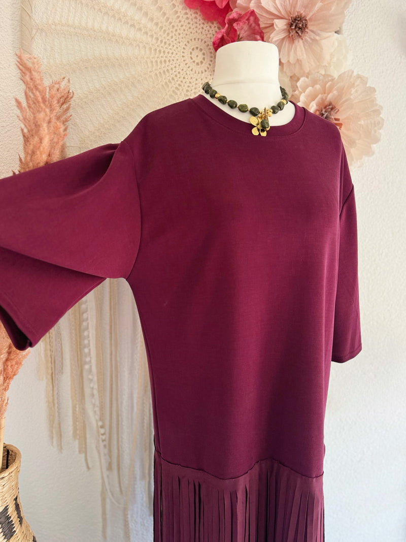 MAXIKLEID MIT FRANSEN IN BORDEAUX - ONE SIZE -