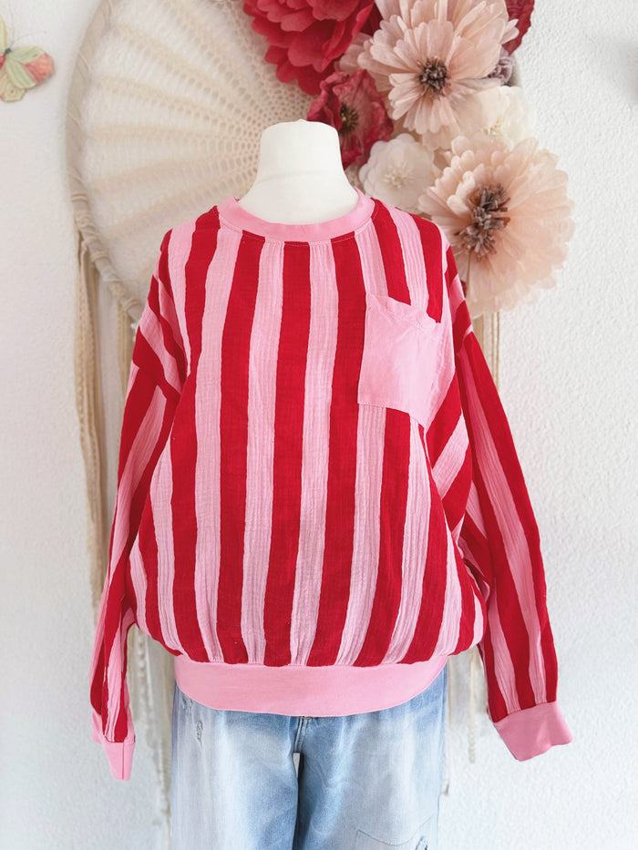 CASUAL MUSSELIN-SWEATER IN ROT - ONE SIZE -
