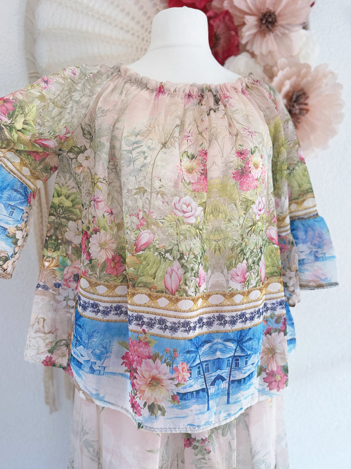 TUNIKA MIT BLÜTENPRINT IN CREME - ONE SIZE -