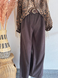 WEITE CORDHOSE MIT GÜRTEL IN DUNKELBRAUN - ONE SIZE -