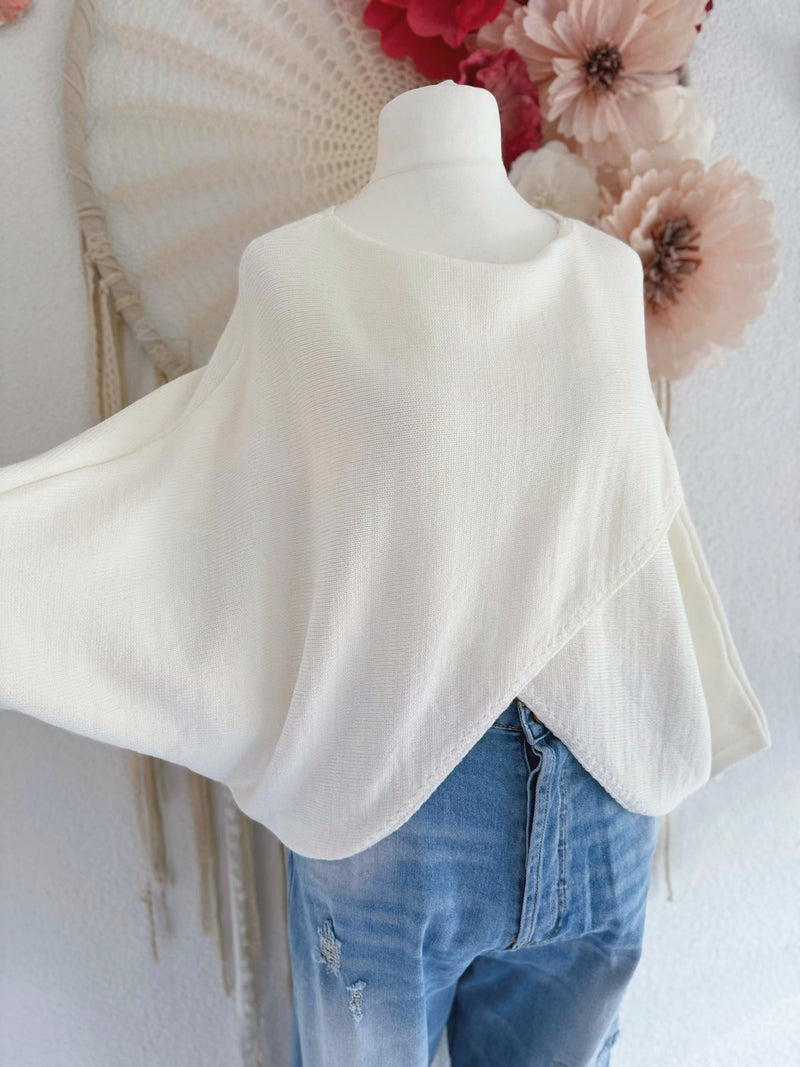 FEINSTRICKPULLOVER IN WICKELOPTIK IN WEIß - ONE SIZE -