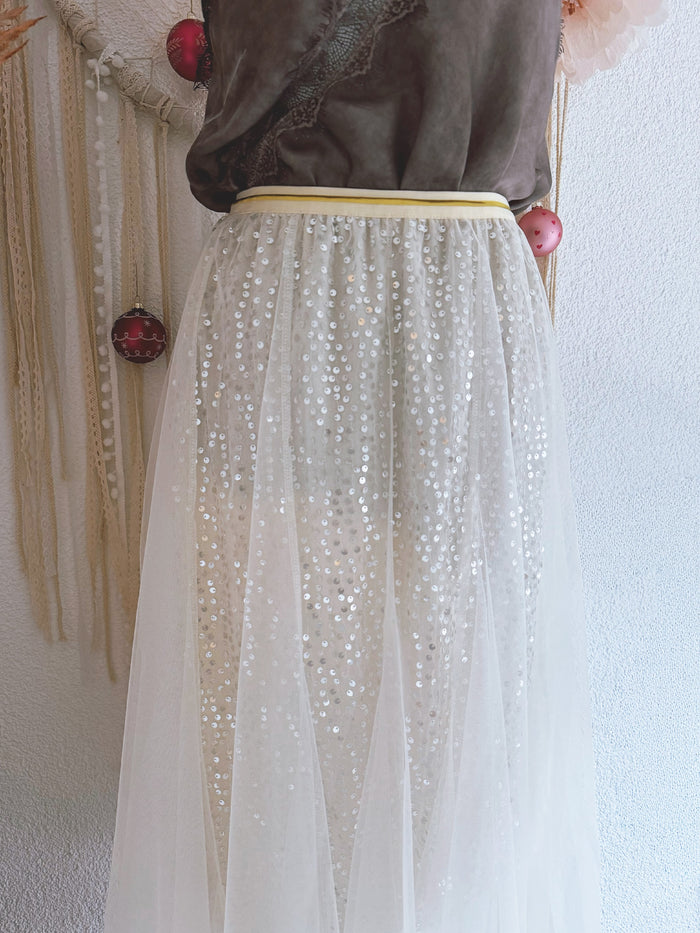 TÜLLROCK MIT PAILLETTEN IN CREME - ONE SIZE -
