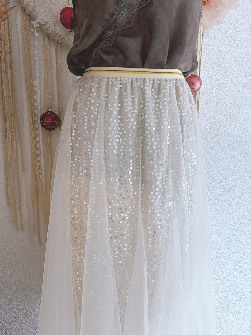 TÜLLROCK MIT PAILLETTEN IN CREME - ONE SIZE -