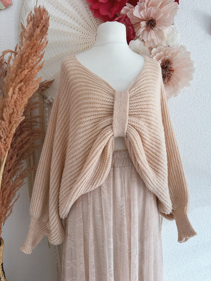 OVERSIZED STRICKPULLOVER "SCHLEIFCHEN" IN PUDERROSA - ONE SIZE -