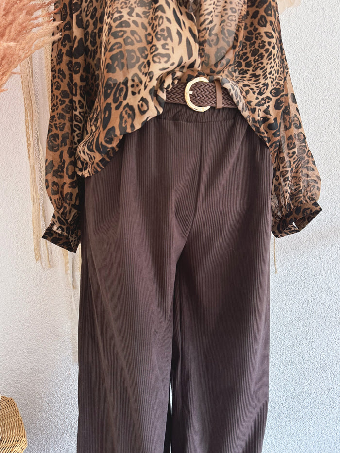 WEITE CORDHOSE MIT GÜRTEL IN DUNKELBRAUN - ONE SIZE -