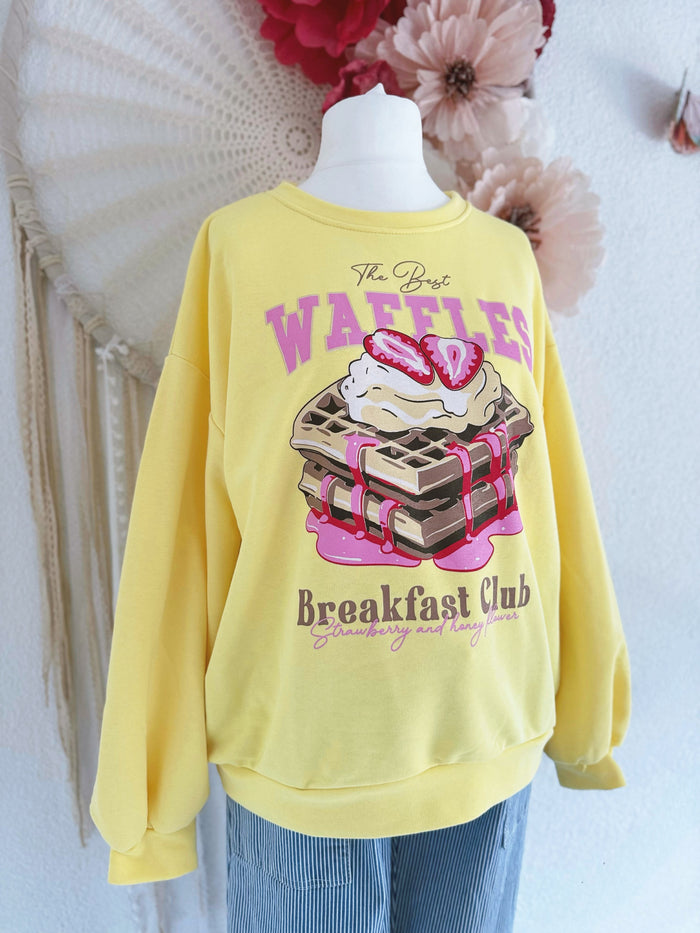 SWEATER MIT WAFFEL PRINT IN GELB - ONE SIZE -