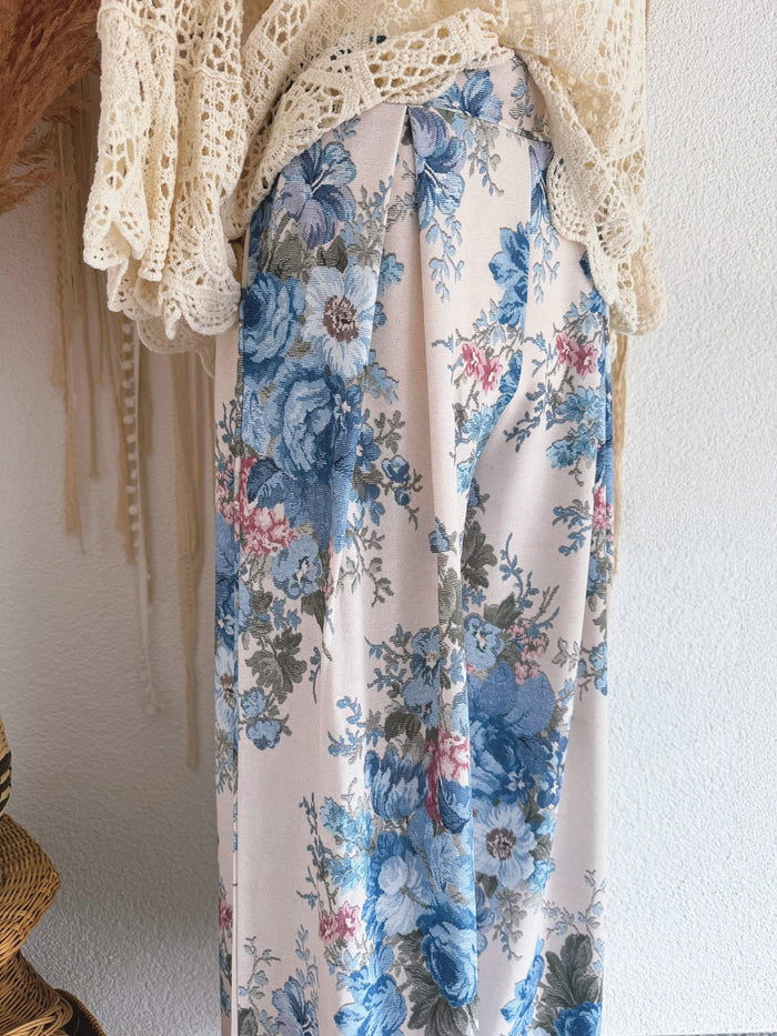 TRAUMHAFTE WIDE-LEG-HOSE MIT ROMANTISCHEM GOBELINPRINT IN HELLBLAU - ONE SIZE -