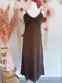 SATINIERTES SLIP-DRESS IN BRAUN - ONE SIZE -