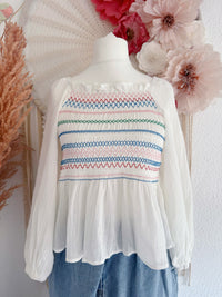 SOMMERLICHE BOHO-BLUSE MIT BUNTEM SMOCKING - VERSCH. GRÖßEN -