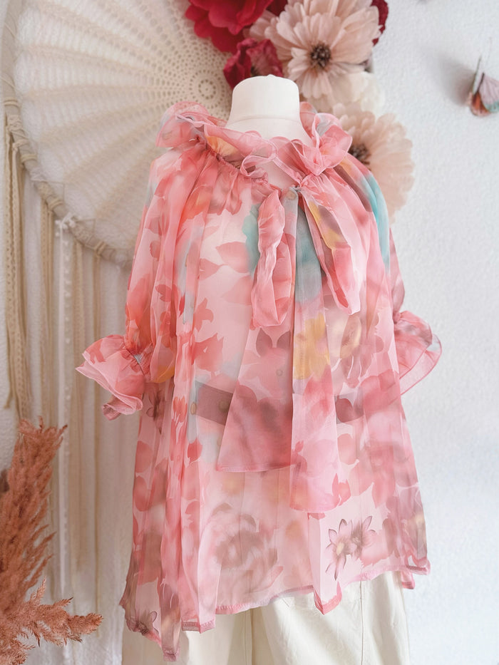 OVERSIZED TUNIKA MIT VOLANTS & SCHLEIFE IN ROSA - ONE SIZE -