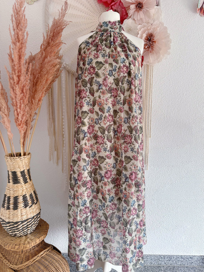ROMANTISCHES MAXIKLEID MIT FLORALEM VINTAGE-PRINT UND NECKHOLDER MODELL B - ONE SIZE - (Kopie)