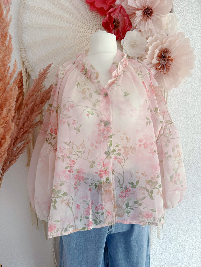 FLORALE CHIFFON-BLUSE MIT VOLANT-ÄRMEL - ONE SIZE -